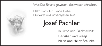 Traueranzeige von Josef Pachler von Schwäbische Post