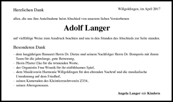 Traueranzeige von Adolf Langer von Gmünder Tagespost