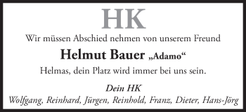 Traueranzeige von Helmut Bauer von Gmünder Tagespost