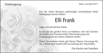Traueranzeige von Elli Frank von Schwäbische Post