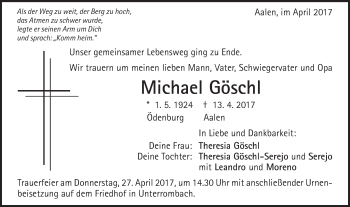 Traueranzeige von Michael Gröschl von Schwäbische Post