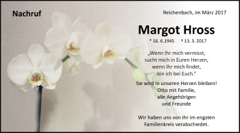 Traueranzeige von Margot Hross von Schwäbische Post