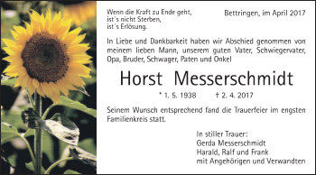 Traueranzeige von Horst Messerschmidt von Gmünder Tagespost