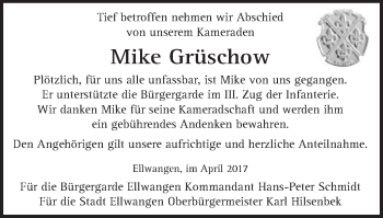 Traueranzeige von Mike Grüschow von Schwäbische Post