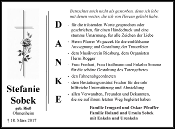 Traueranzeige von Stefanie Sobek von Schwäbische Post