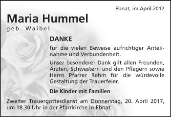 Traueranzeige von Maria Hummel von Schwäbische Post