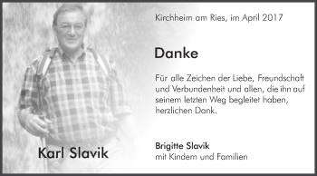 Traueranzeige von Karl Slavik von Schwäbische Post