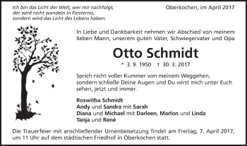 Traueranzeige von Otto Schmidt von Schwäbische Post