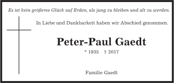 Traueranzeige von Peter-Paul Gaedt von Gmünder Tagespost