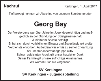 Traueranzeige von Georg Bay von Schwäbische Post