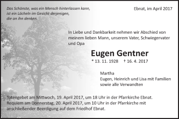 Traueranzeige von Eugen Gentner von Schwäbische Post