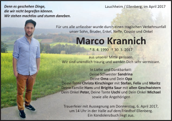 Traueranzeige von Marco Krannich von Schwäbische Post