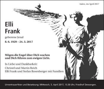 Traueranzeige von Elli Frank von Schwäbische Post