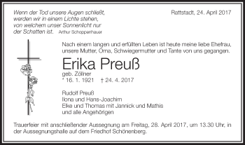 Traueranzeige von Erika Preuß von Schwäbische Post