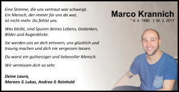 Traueranzeige von Marco Krannich von Schwäbische Post