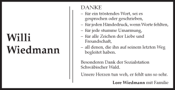 Traueranzeige von Willi Wiedmann von Gmünder Tagespost
