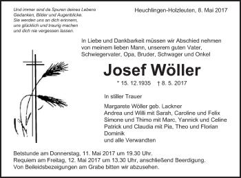 Traueranzeige von Josef Wöller von Gmünder Tagespost