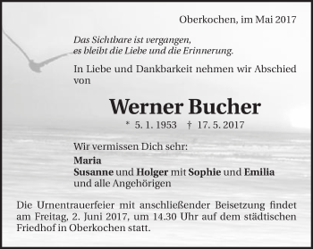 Traueranzeige von Werner Bucher von Amtsblatt_Oko