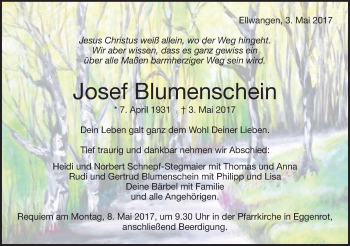 Traueranzeige von Josef Blumenschein von Schwäbische Post