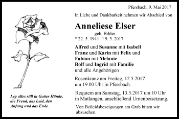 Traueranzeige von Anneliese Elser von Gmünder Tagespost