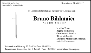 Traueranzeige von Bruno Bihlmaier von Gmünder Tagespost