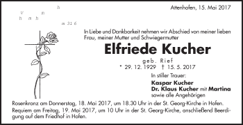 Traueranzeige von Elfriede Kucher von Schwäbische Post