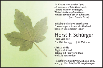 Traueranzeige von Horst Schürger von Gmünder Tagespost