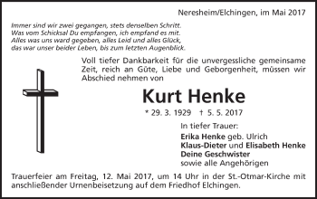 Traueranzeige von Kurt Henke von Schwäbische Post