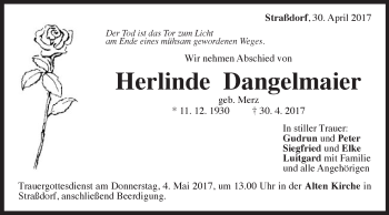 Traueranzeige von Herlinde Dangelmaier von Gmünder Tagespost