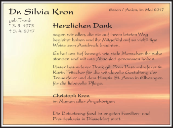 Traueranzeige von Silvia Kron von Schwäbische Post