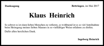 Traueranzeige von Klaus Heinrich von Gmünder Tagespost