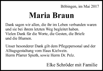 Traueranzeige von Maria Braun von Gmünder Tagespost