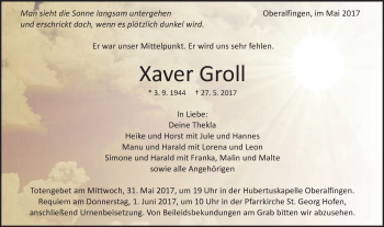 Traueranzeige von Xaver Groll von Schwäbische Post