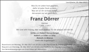 Traueranzeige von Franz Dörrer von Schwäbische Post