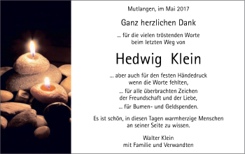 Traueranzeige von Hedwig Klein von Gmünder Tagespost