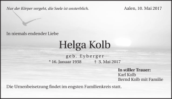 Traueranzeige von Helga Kolb von Schwäbische Post