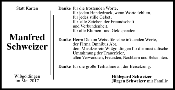 Traueranzeige von Manfred Schweizer von Gmünder Tagespost