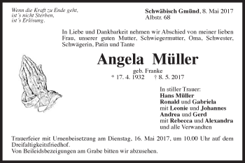 Traueranzeige von Angela Müller von Gmünder Tagespost