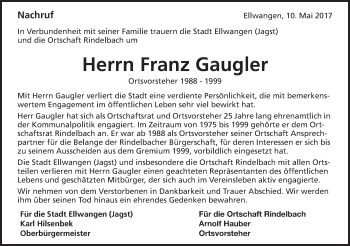 Traueranzeige von Franz Gaugler von Schwäbische Post