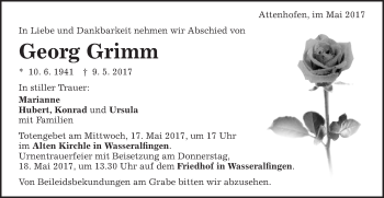 Traueranzeige von Georg Grimm von Schwäbische Post