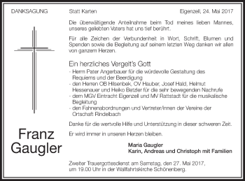 Traueranzeige von Franz Gaugler von Schwäbische Post
