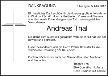 Traueranzeige von Andreas Thal von Schwäbische Post
