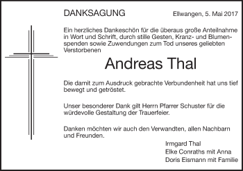 Traueranzeige von Andreas Thal