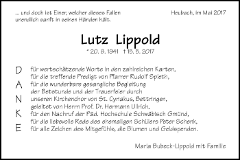 Traueranzeige von Lutz Lippold von Gmünder Tagespost