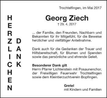 Traueranzeige von Georg Ziech von Schwäbische Post