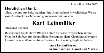 Traueranzeige von Karl Leinmüller von Gmünder Tagespost