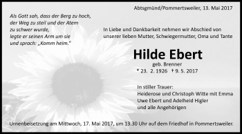 Traueranzeige von Hilde Ebert von Schwäbische Post