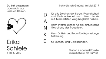 Traueranzeige von Erika Schiele von Gmünder Tagespost