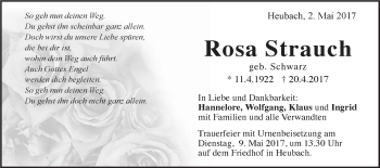Traueranzeige von Rosa Strauch von Gmünder Tagespost