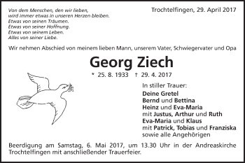 Traueranzeige von Georg Ziech von Schwäbische Post